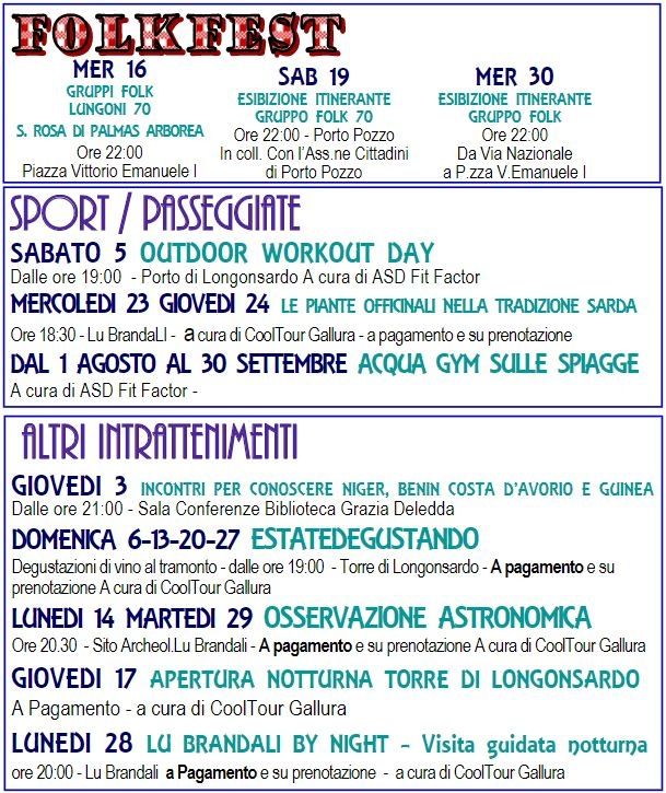 Santa Teresa Gallura eventi estate 2017